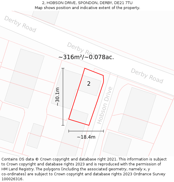 2, HOBSON DRIVE, SPONDON, DERBY, DE21 7TU: Plot and title map