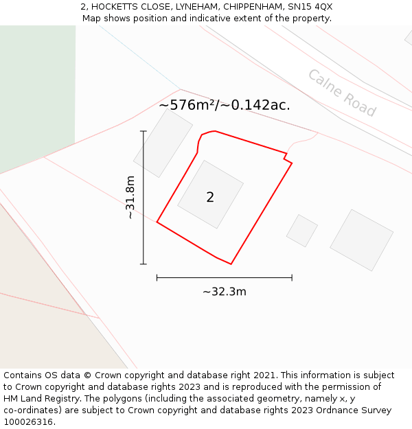 2, HOCKETTS CLOSE, LYNEHAM, CHIPPENHAM, SN15 4QX: Plot and title map