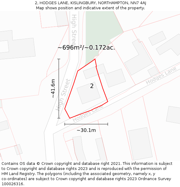 2, HODGES LANE, KISLINGBURY, NORTHAMPTON, NN7 4AJ: Plot and title map