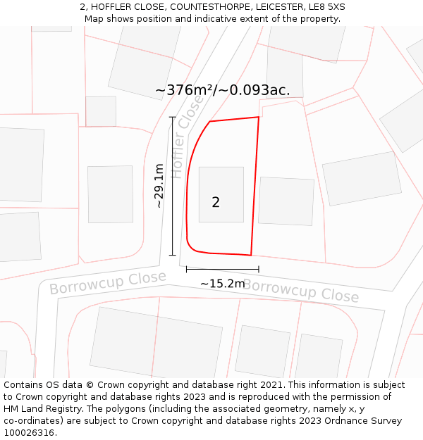 2, HOFFLER CLOSE, COUNTESTHORPE, LEICESTER, LE8 5XS: Plot and title map
