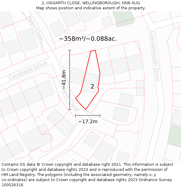 2, HOGARTH CLOSE, WELLINGBOROUGH, NN8 4UG: Plot and title map