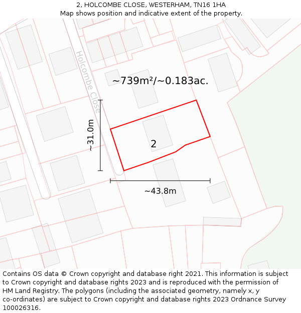 2, HOLCOMBE CLOSE, WESTERHAM, TN16 1HA: Plot and title map