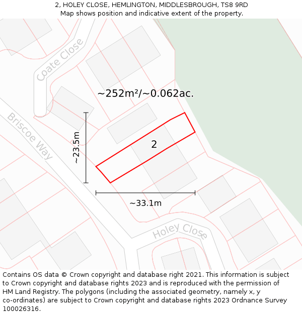2, HOLEY CLOSE, HEMLINGTON, MIDDLESBROUGH, TS8 9RD: Plot and title map
