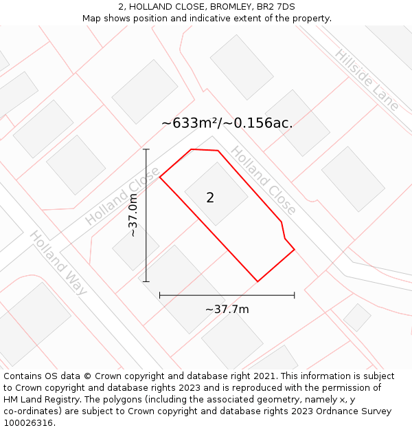 2, HOLLAND CLOSE, BROMLEY, BR2 7DS: Plot and title map