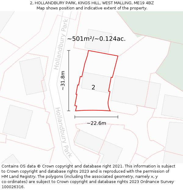 2, HOLLANDBURY PARK, KINGS HILL, WEST MALLING, ME19 4BZ: Plot and title map