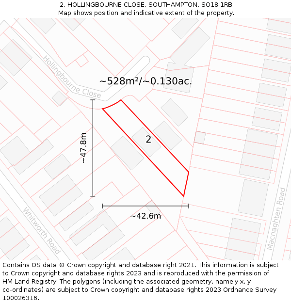 2, HOLLINGBOURNE CLOSE, SOUTHAMPTON, SO18 1RB: Plot and title map