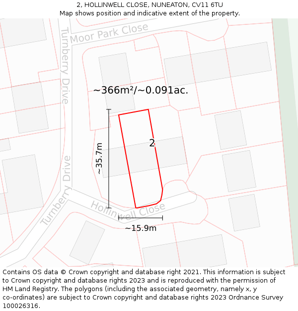 2, HOLLINWELL CLOSE, NUNEATON, CV11 6TU: Plot and title map