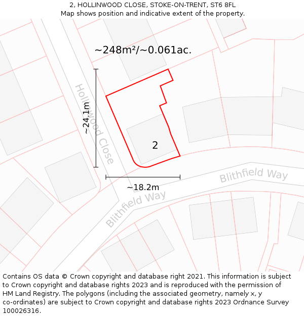2, HOLLINWOOD CLOSE, STOKE-ON-TRENT, ST6 8FL: Plot and title map