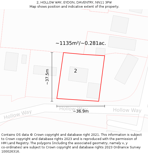 2, HOLLOW WAY, EYDON, DAVENTRY, NN11 3PW: Plot and title map