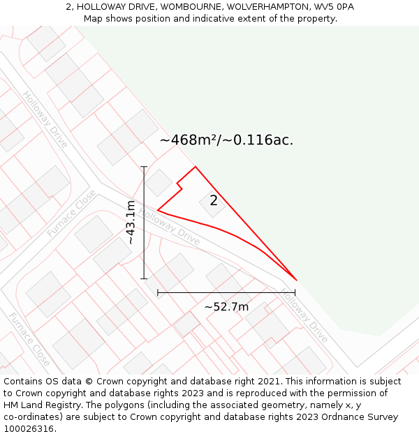 2, HOLLOWAY DRIVE, WOMBOURNE, WOLVERHAMPTON, WV5 0PA: Plot and title map