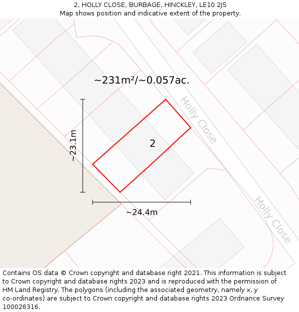2, HOLLY CLOSE, BURBAGE, HINCKLEY, LE10 2JS: Plot and title map