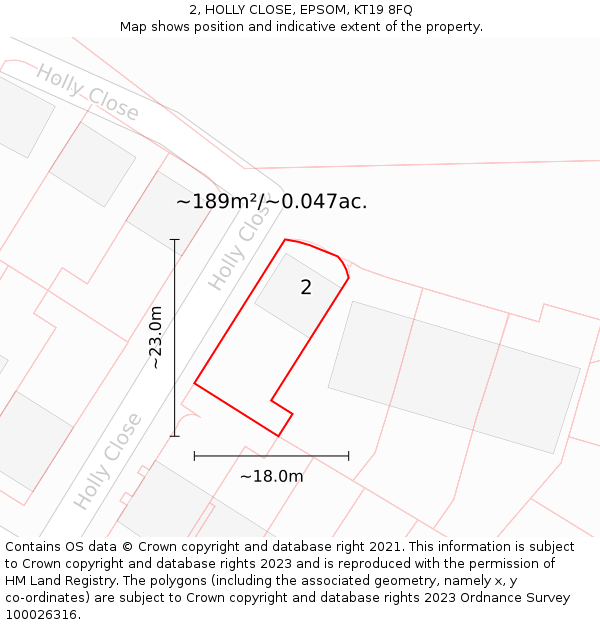 2, HOLLY CLOSE, EPSOM, KT19 8FQ: Plot and title map