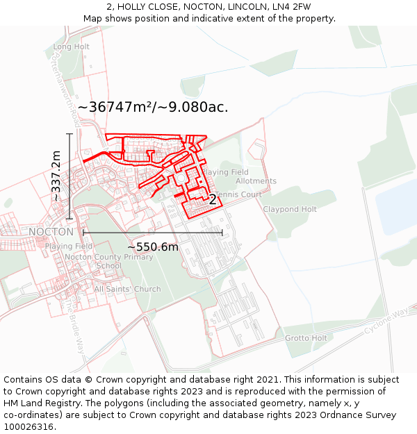2, HOLLY CLOSE, NOCTON, LINCOLN, LN4 2FW: Plot and title map