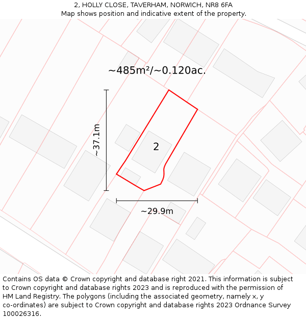 2, HOLLY CLOSE, TAVERHAM, NORWICH, NR8 6FA: Plot and title map
