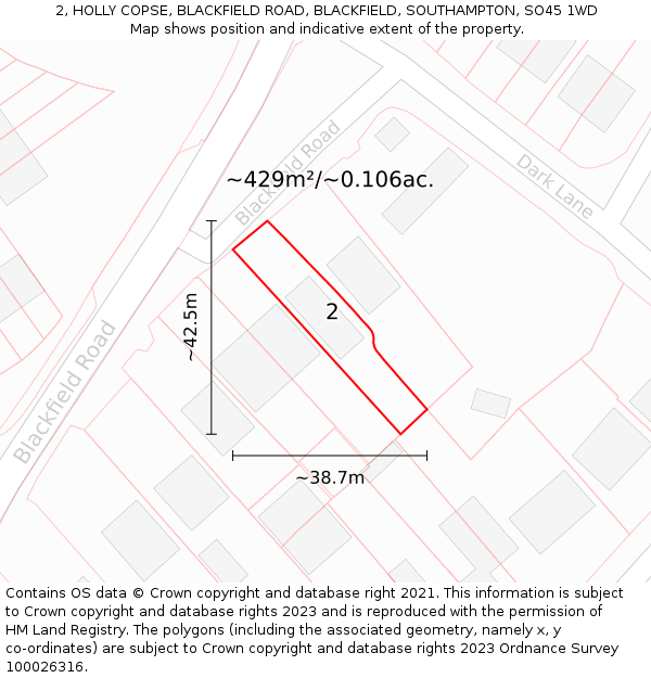 2, HOLLY COPSE, BLACKFIELD ROAD, BLACKFIELD, SOUTHAMPTON, SO45 1WD: Plot and title map