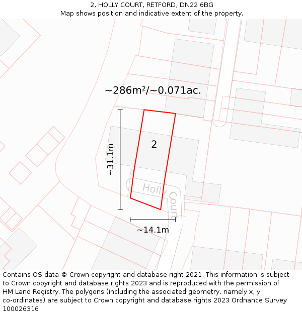 2, HOLLY COURT, RETFORD, DN22 6BG: Plot and title map