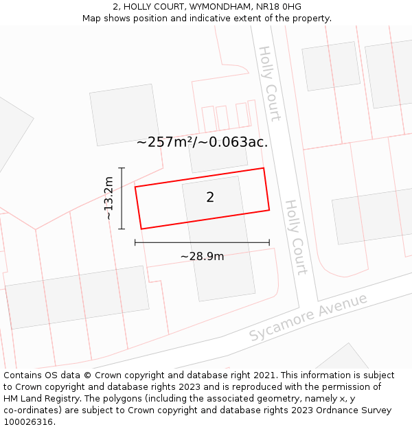 2, HOLLY COURT, WYMONDHAM, NR18 0HG: Plot and title map