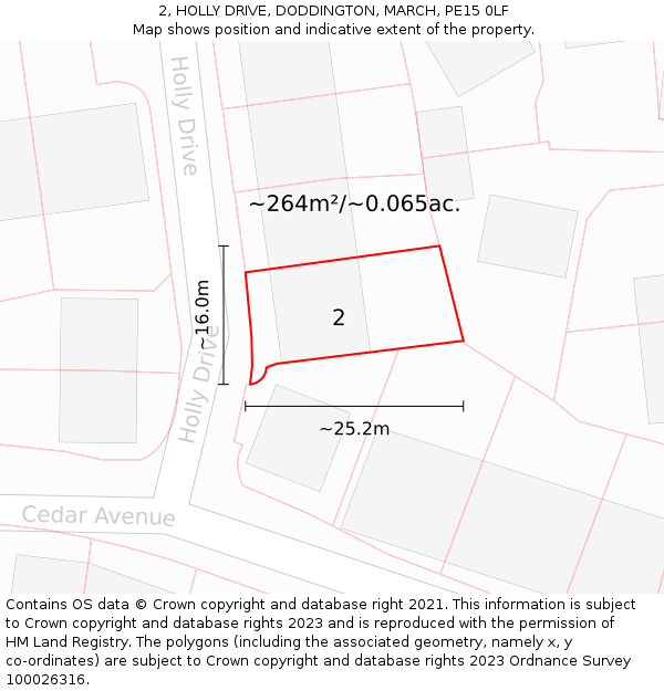 2, HOLLY DRIVE, DODDINGTON, MARCH, PE15 0LF: Plot and title map