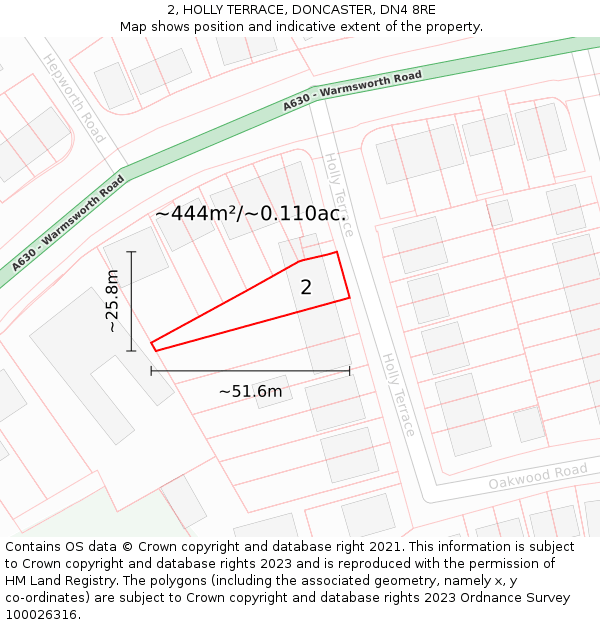 2, HOLLY TERRACE, DONCASTER, DN4 8RE: Plot and title map