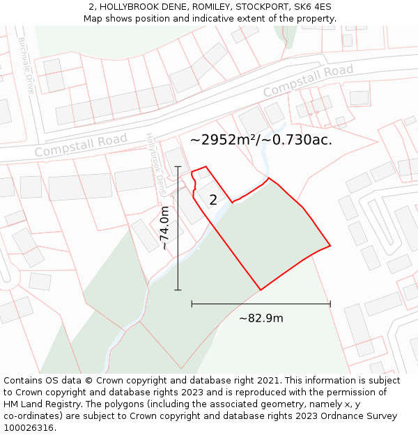 2, HOLLYBROOK DENE, ROMILEY, STOCKPORT, SK6 4ES: Plot and title map