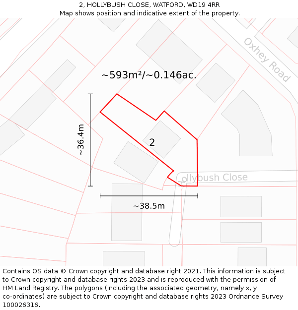 2, HOLLYBUSH CLOSE, WATFORD, WD19 4RR: Plot and title map