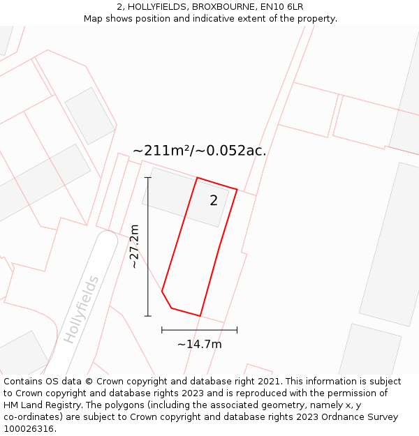 2, HOLLYFIELDS, BROXBOURNE, EN10 6LR: Plot and title map