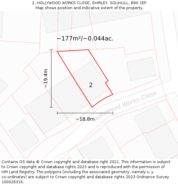 2, HOLLYWOOD WORKS CLOSE, SHIRLEY, SOLIHULL, B90 1EP: Plot and title map