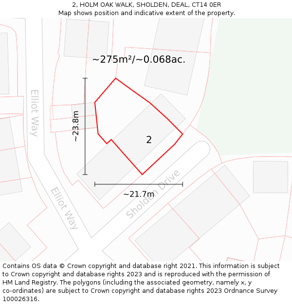 2, HOLM OAK WALK, SHOLDEN, DEAL, CT14 0ER: Plot and title map