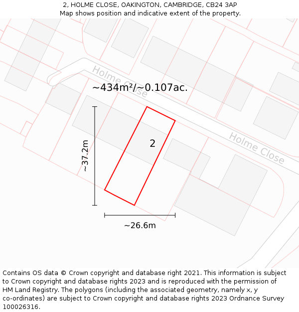 2, HOLME CLOSE, OAKINGTON, CAMBRIDGE, CB24 3AP: Plot and title map