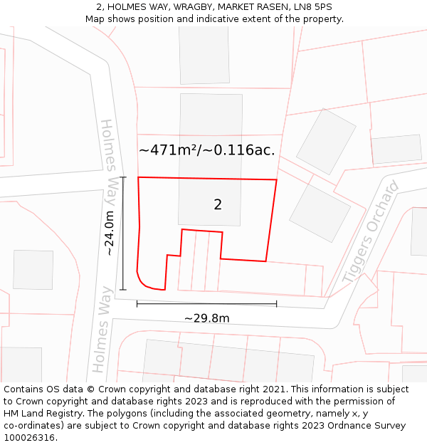 2, HOLMES WAY, WRAGBY, MARKET RASEN, LN8 5PS: Plot and title map