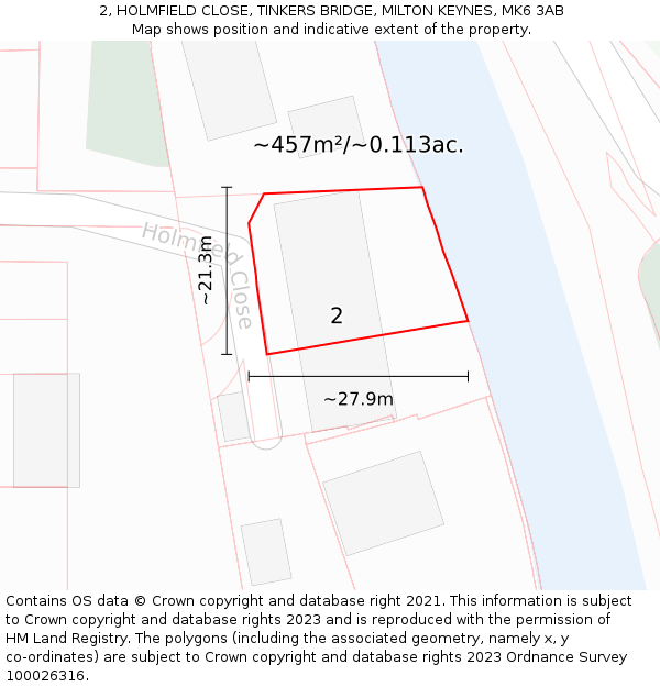 2, HOLMFIELD CLOSE, TINKERS BRIDGE, MILTON KEYNES, MK6 3AB: Plot and title map