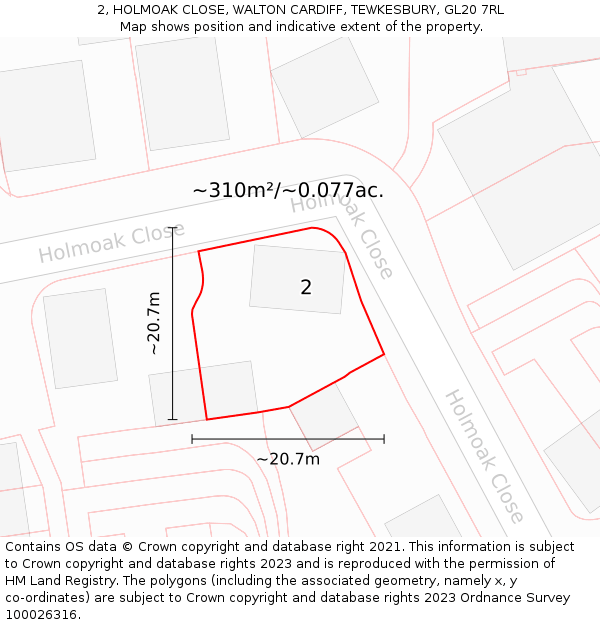 2, HOLMOAK CLOSE, WALTON CARDIFF, TEWKESBURY, GL20 7RL: Plot and title map