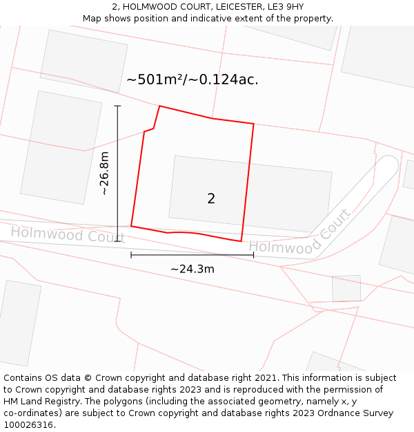 2, HOLMWOOD COURT, LEICESTER, LE3 9HY: Plot and title map