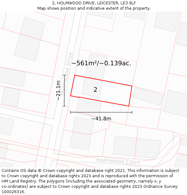 2, HOLMWOOD DRIVE, LEICESTER, LE3 9LF: Plot and title map