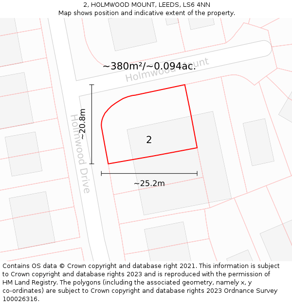 2, HOLMWOOD MOUNT, LEEDS, LS6 4NN: Plot and title map