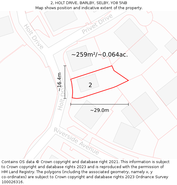 2, HOLT DRIVE, BARLBY, SELBY, YO8 5NB: Plot and title map