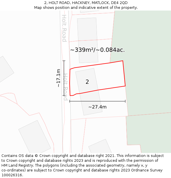 2, HOLT ROAD, HACKNEY, MATLOCK, DE4 2QD: Plot and title map