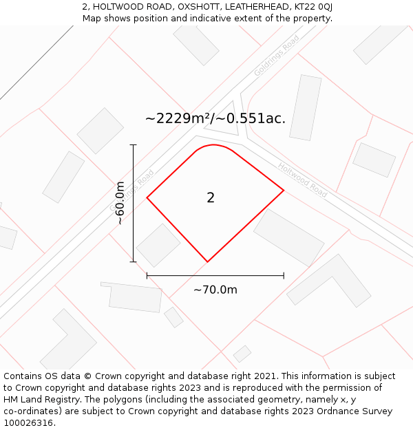 2, HOLTWOOD ROAD, OXSHOTT, LEATHERHEAD, KT22 0QJ: Plot and title map