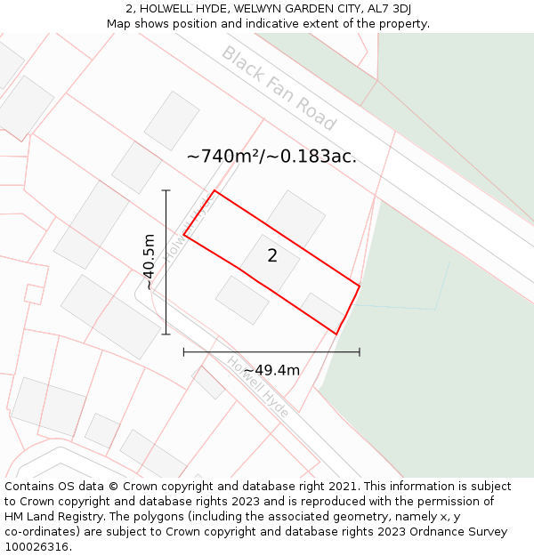 2, HOLWELL HYDE, WELWYN GARDEN CITY, AL7 3DJ: Plot and title map