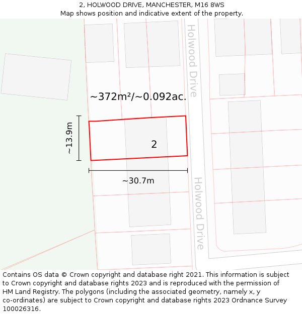 2, HOLWOOD DRIVE, MANCHESTER, M16 8WS: Plot and title map