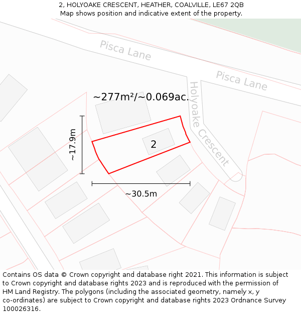 2, HOLYOAKE CRESCENT, HEATHER, COALVILLE, LE67 2QB: Plot and title map