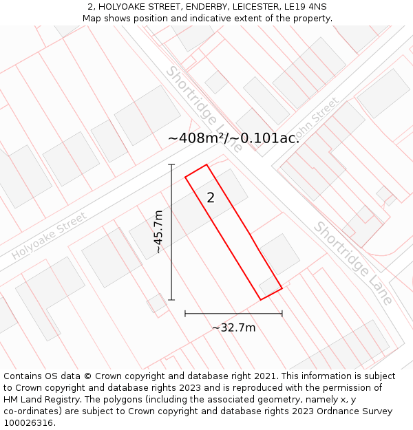 2, HOLYOAKE STREET, ENDERBY, LEICESTER, LE19 4NS: Plot and title map
