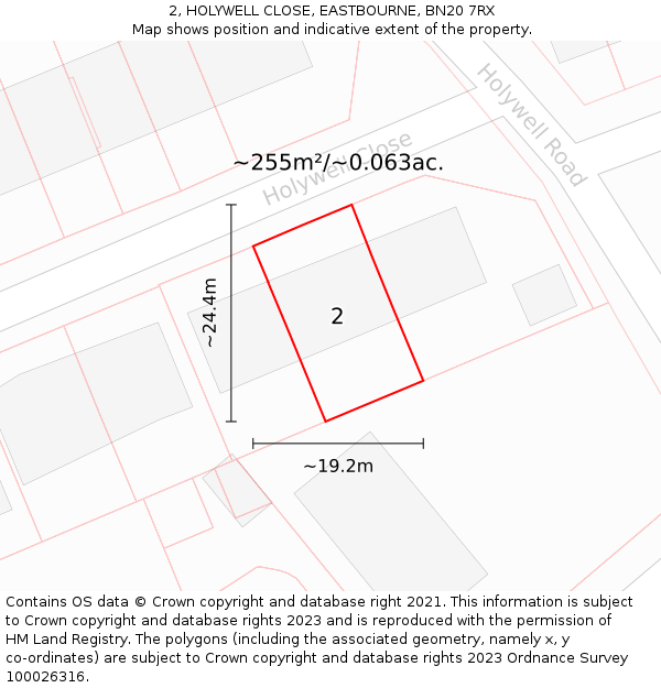 2, HOLYWELL CLOSE, EASTBOURNE, BN20 7RX: Plot and title map