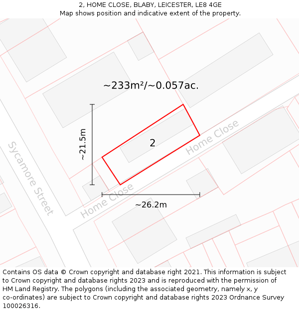 2, HOME CLOSE, BLABY, LEICESTER, LE8 4GE: Plot and title map