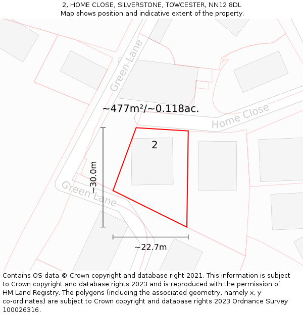 2, HOME CLOSE, SILVERSTONE, TOWCESTER, NN12 8DL: Plot and title map