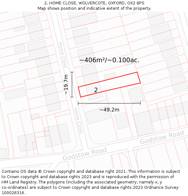 2, HOME CLOSE, WOLVERCOTE, OXFORD, OX2 8PS: Plot and title map