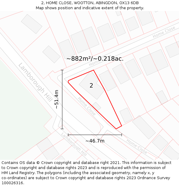 2, HOME CLOSE, WOOTTON, ABINGDON, OX13 6DB: Plot and title map