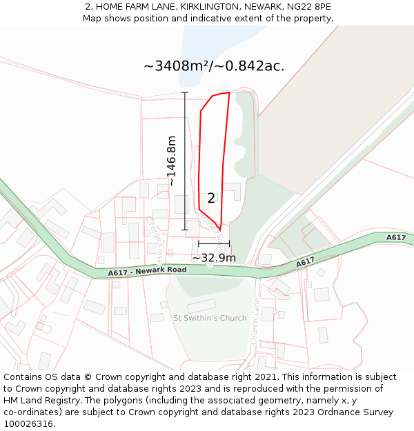 2, HOME FARM LANE, KIRKLINGTON, NEWARK, NG22 8PE: Plot and title map