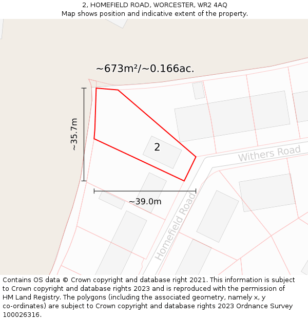 2, HOMEFIELD ROAD, WORCESTER, WR2 4AQ: Plot and title map