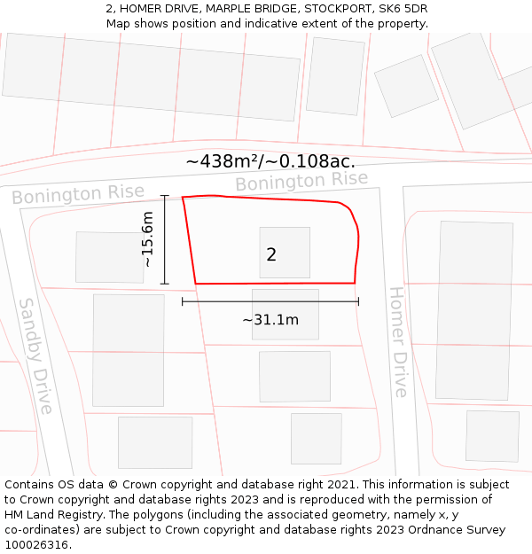 2, HOMER DRIVE, MARPLE BRIDGE, STOCKPORT, SK6 5DR: Plot and title map